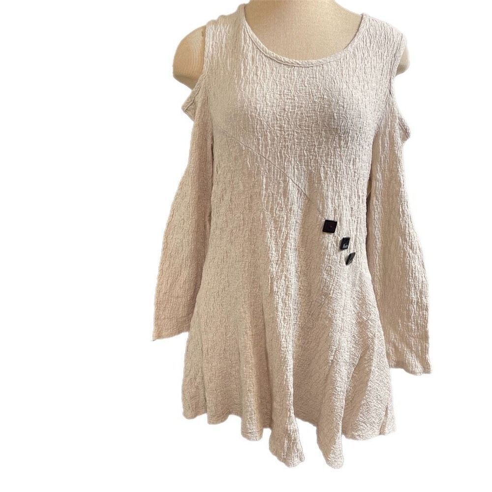 Yushi Textured Lagenlook Top Tunic Blouse Size Large